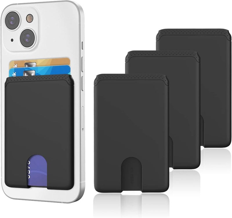 Senose Phone Card Holder, Silicone Anti Slip Out Phone Wallet Stick On Credit Card Holder, Id Card Pouch Compatible for iPhone 13/12 Pro Max Samsung Galaxy Smartphone, 3 Pack (Black) - Image 1